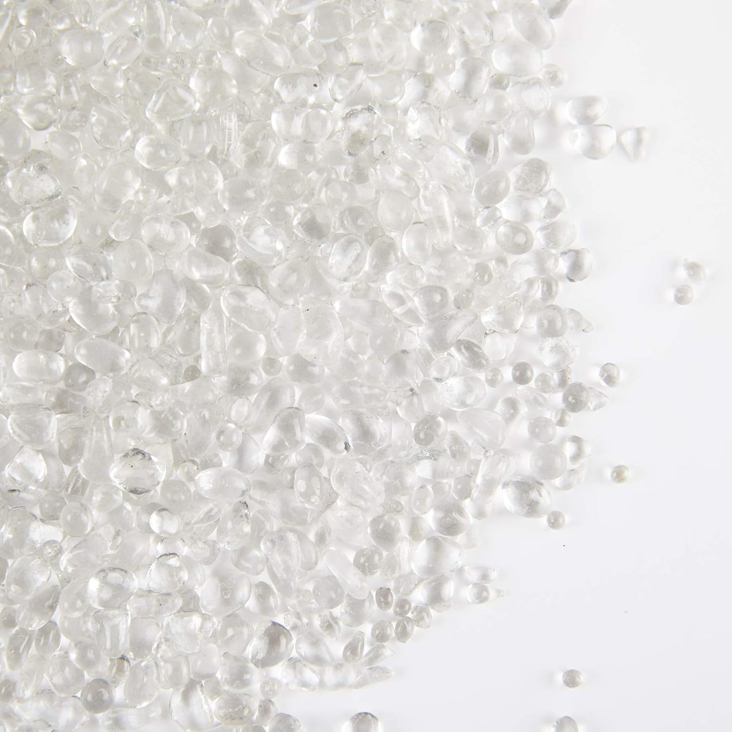 TWINKLING High Luster Round Fire Glass Stones,Glass Marbles Pebbles,Glass Beads Gems for Fire Pit Vase Fillers Crafts Aquarium Garden Decoration,3-6mm,1-Pound Jar (Crystal)