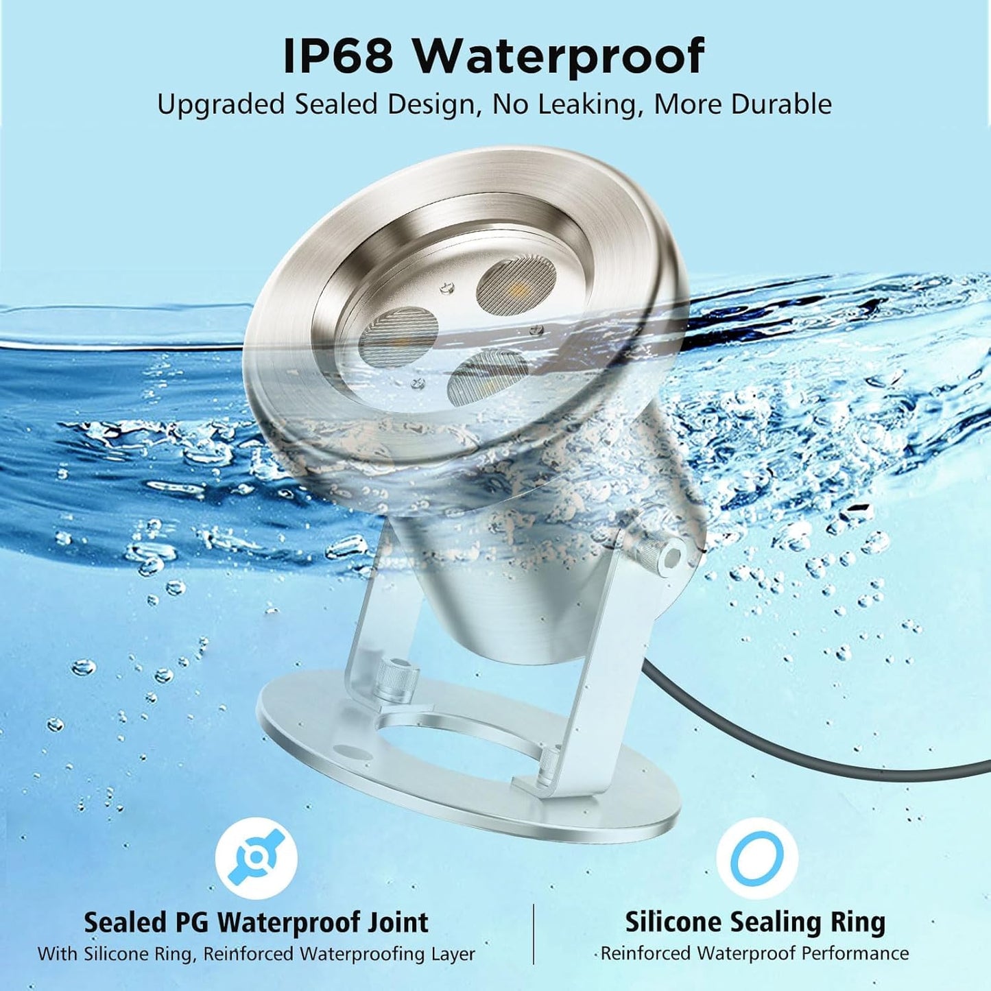 LyLmLe LED Pond Lights with APP Control, 6W SS316 Stainless Steel RGB Underwater Fountain Light with 12V Transformer, IP68 Waterproof Outdoor Underwater Lights for Pond Waterfall, Black Wire