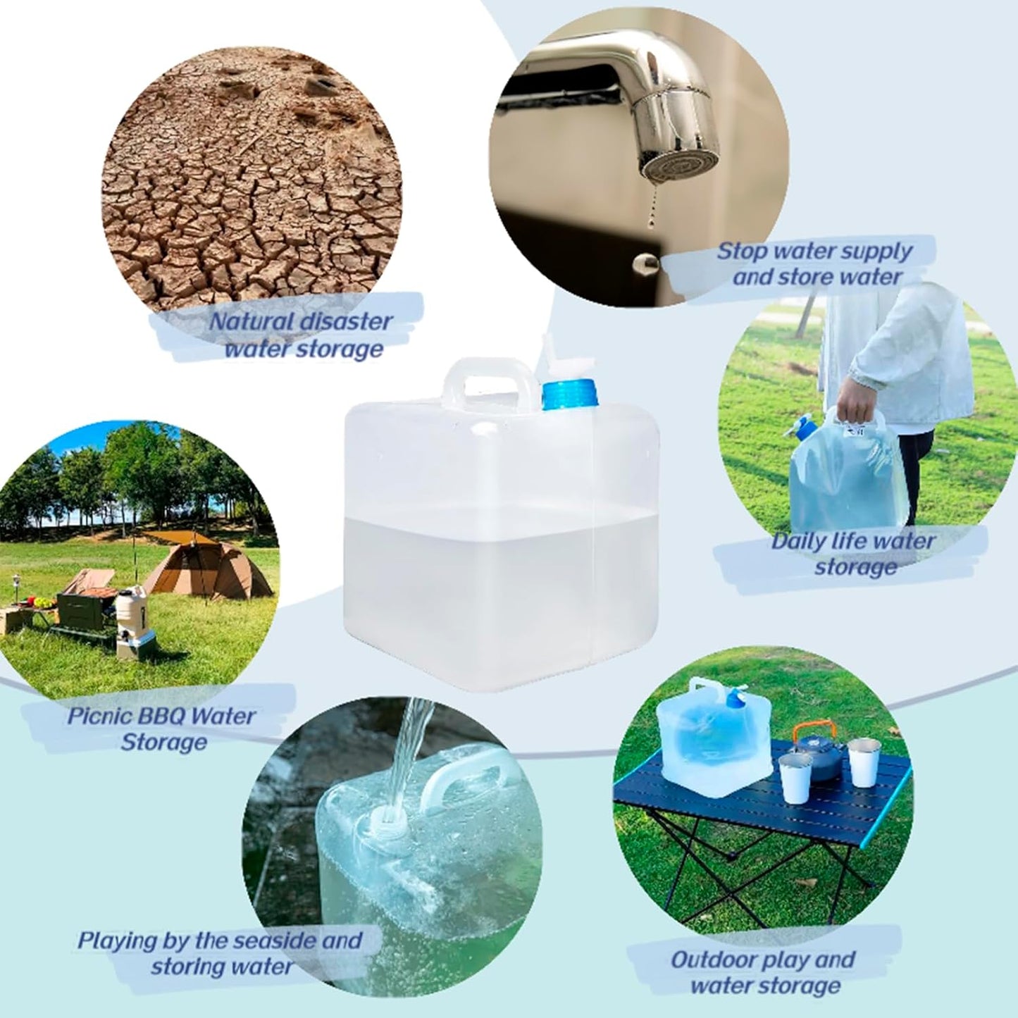 2 Packs of Collapsible Water containers, 5.3 gallons, with Faucet, Camping Water Storage Tank, for Outdoor Hiking, Collapsible Portable Kettle.