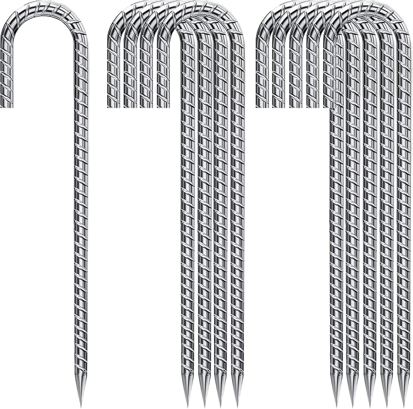 J Hook Rebar Stakes 12 Inch, Ground Stakes for Camping Tent Heavy Duty 10 Pack Rust Proof Coated Metal for Flower Gardens Landscape Fabric Pins Dog Fence