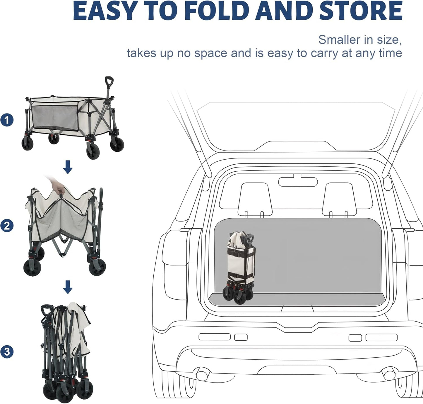 Collapsible Folding Wagon Cart, 220LBS Heavy Duty Foldable Utility Garden Cart with All Terrain Wheels & Side Storage Bag, Portable Sports Wagon for Camping, Shopping, Garden