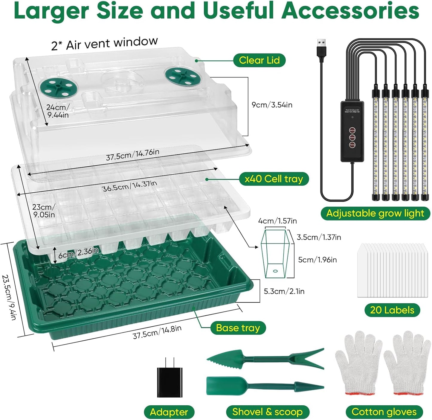 BlumWay Seed Starter Tray with Grow Light,3 Pack 120 Cells Seedling Tray with Humidity Dome/Indoor Grow Kit for Deep-Rooted Seedlings,Adjustable/Timed Light Plant Starter Set