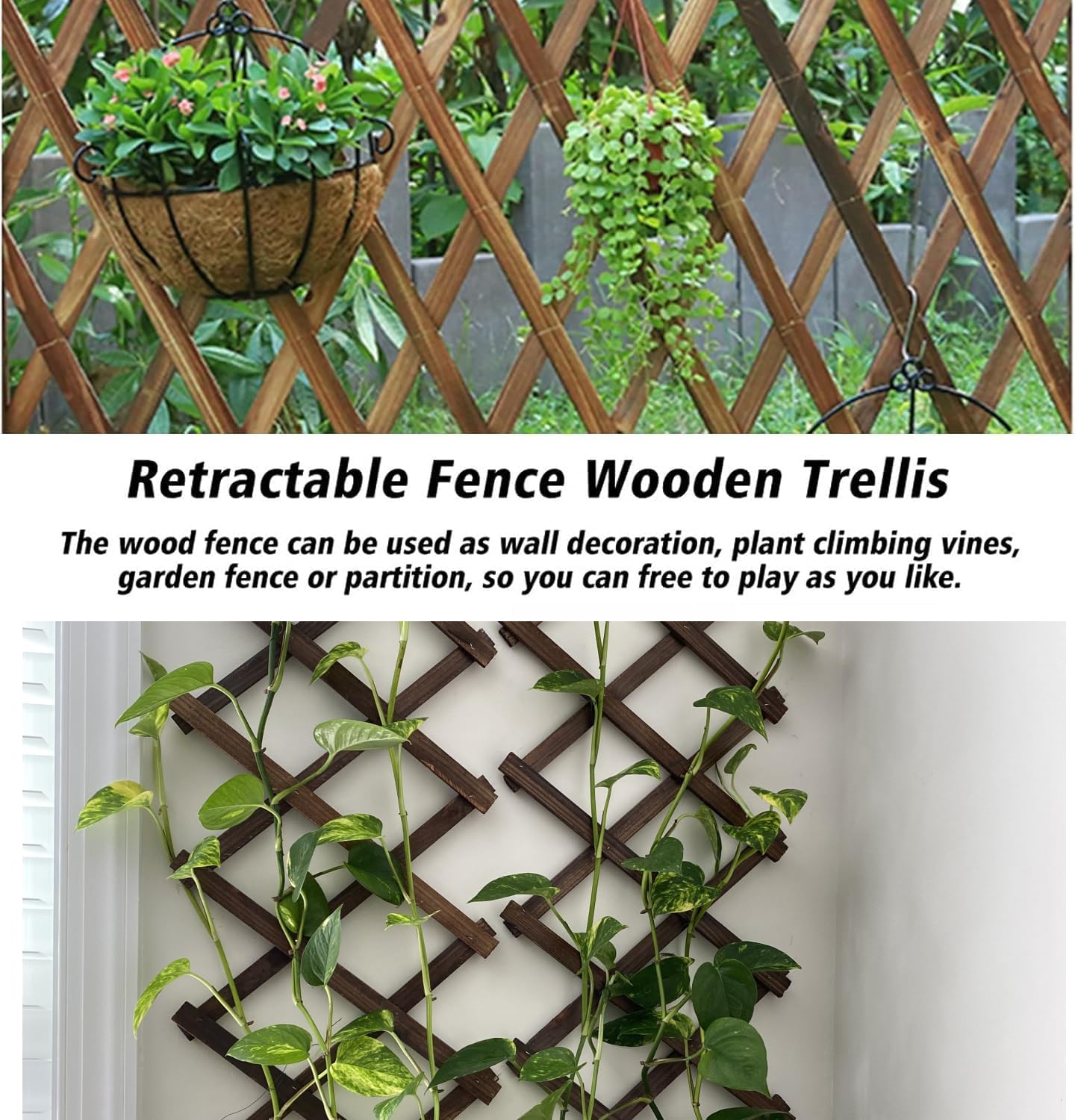 Expandable Garden Trellis, Wooden Lattice Wall Fence Trellis for Climbing Plants Ivy Vine Rose Clematis 13" x 68" for Outdoor Garden Patio Room Decor (1)