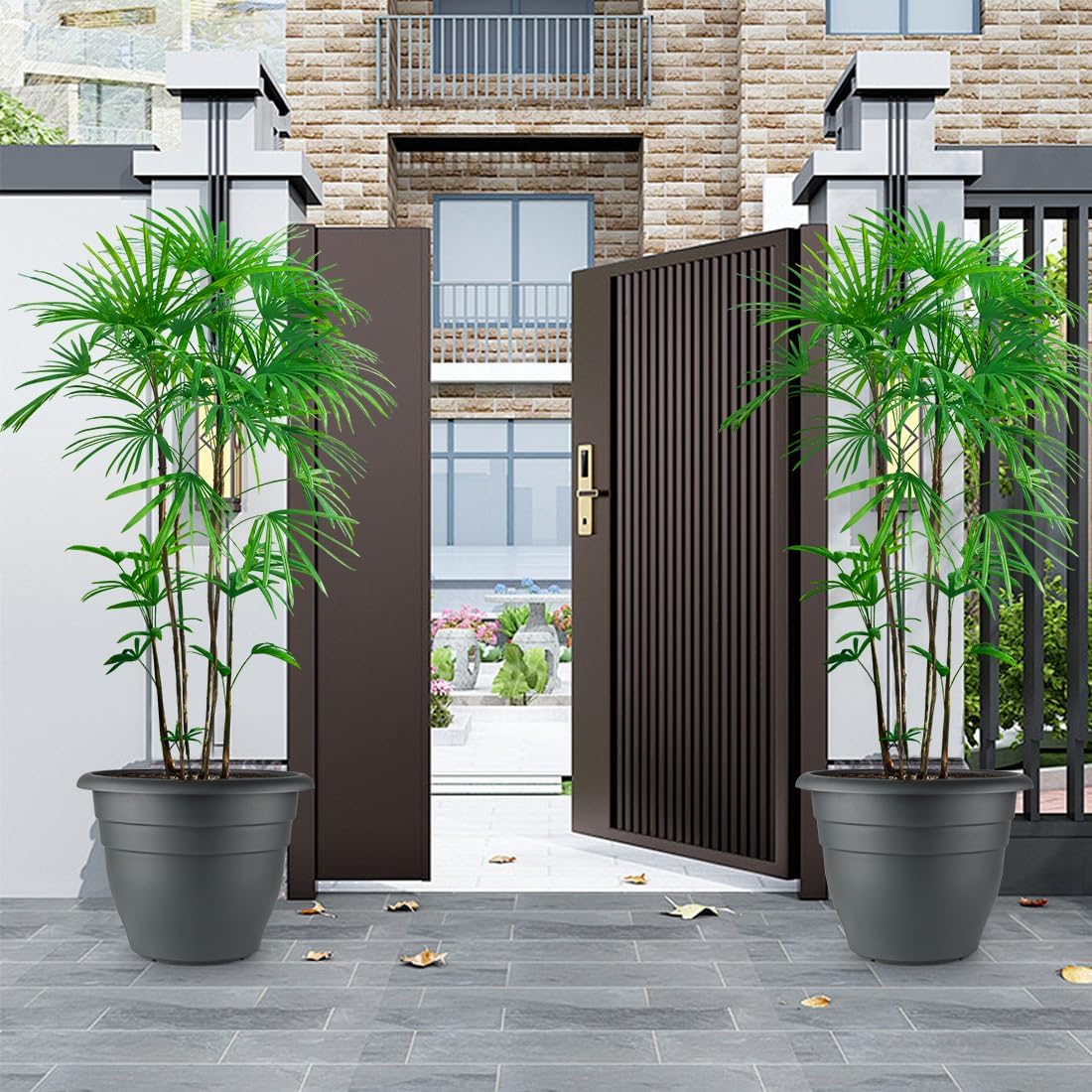 Large Plastic Pots for Plants, 16 Inch Planters for Outdoor Plants, Durable and Lightweight Flower Pots, Large Outdoor Planters(Pack of 3, Gray)