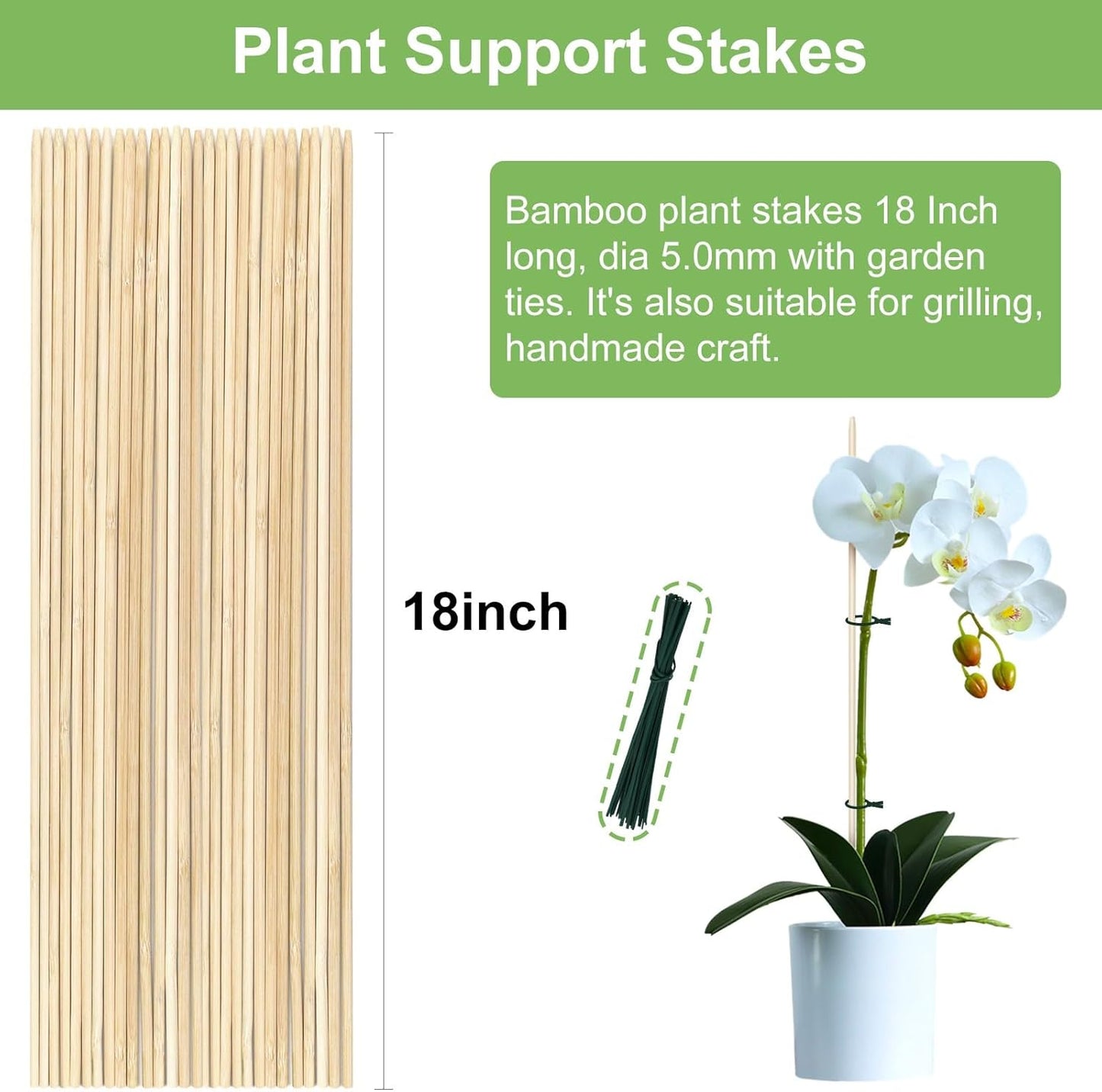120 PCS Bamboo Plant Stakes 18 Inch, Wood Plant Support for Gardening for Potted Floral Plant, Indoor Wooden Sign Posting Garden Stick, Crafts Sticks with 120 PCS Wires(4")