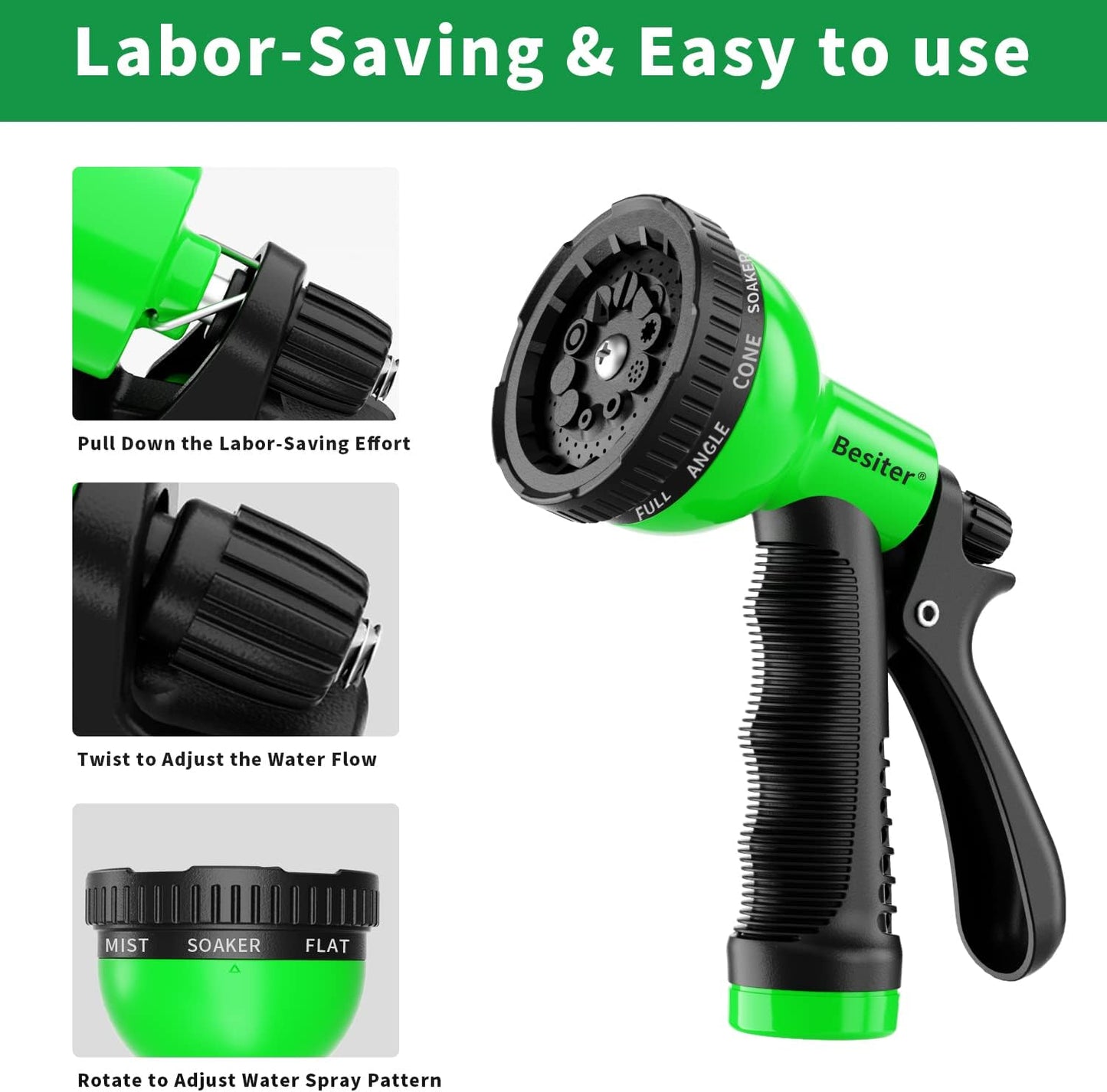 Garden Hose Nozzle Sprayer: 2 Pack 10 Watering Patterns Water Hose Spray Nozzles for Garden Hose Heavy Duty Hose Head Hose Attachment for Garden Hose YellowGreen