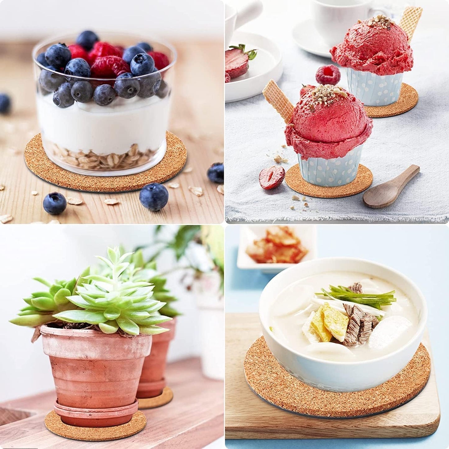 4 Pieces 6 Inch Cork Plant Coasters Absorbent Cork Plant Mats for Indoor Plants Garden Pots DIY Craft