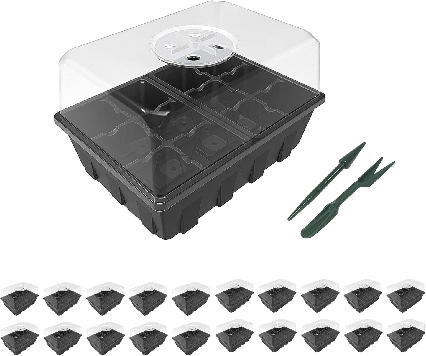 Gardzen 20 Pack Seed Starting Tray, Plant Germination Trays, Seed Starter Kit with Adjustable Humidity Vented Dome, Plant Growing Kit 6.6" x 4.5", Total 240-Cell, Clear