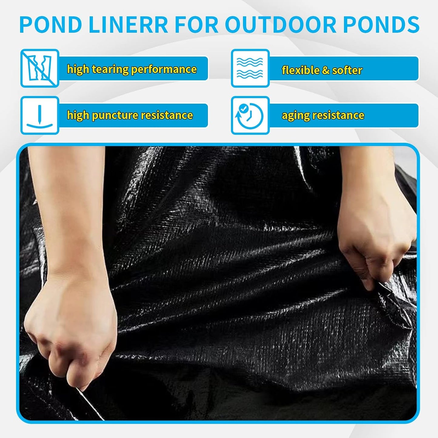 25X30FT Reinforced PE Pond Liner, 28Mil Thickness Pond Liners for Outdoor Ponds, Hemmed Edge with Buttonholes Liners for KOI/Fish, Duck Pond and Waterscape.