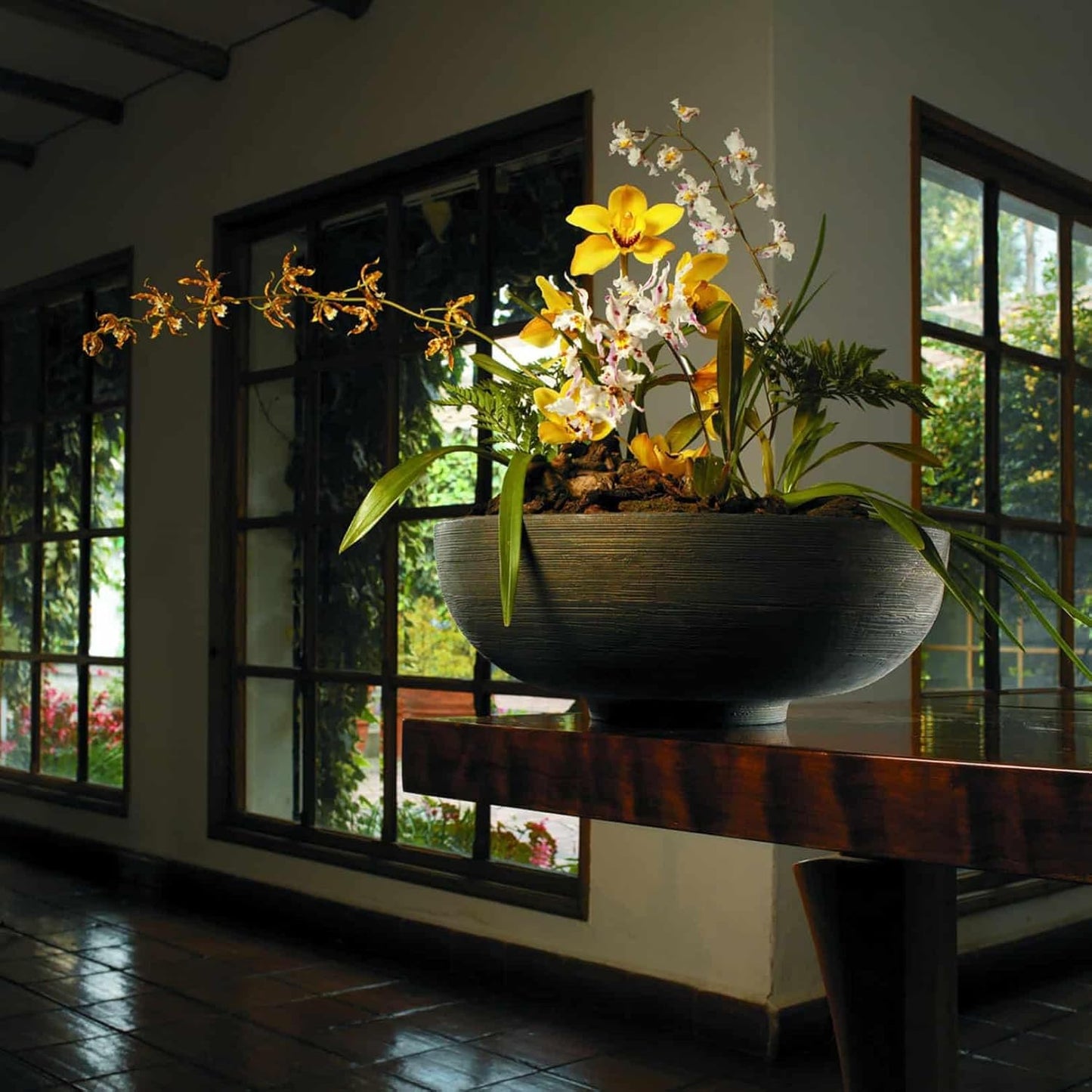 Crescent Garden Large Outdoor Planter Bowl – Double-Walled Resin Pot with Drain Hole for Water Gardens, Fountains, Decorative Landscaping - 30" W x 12" H (Old Bronze Color)