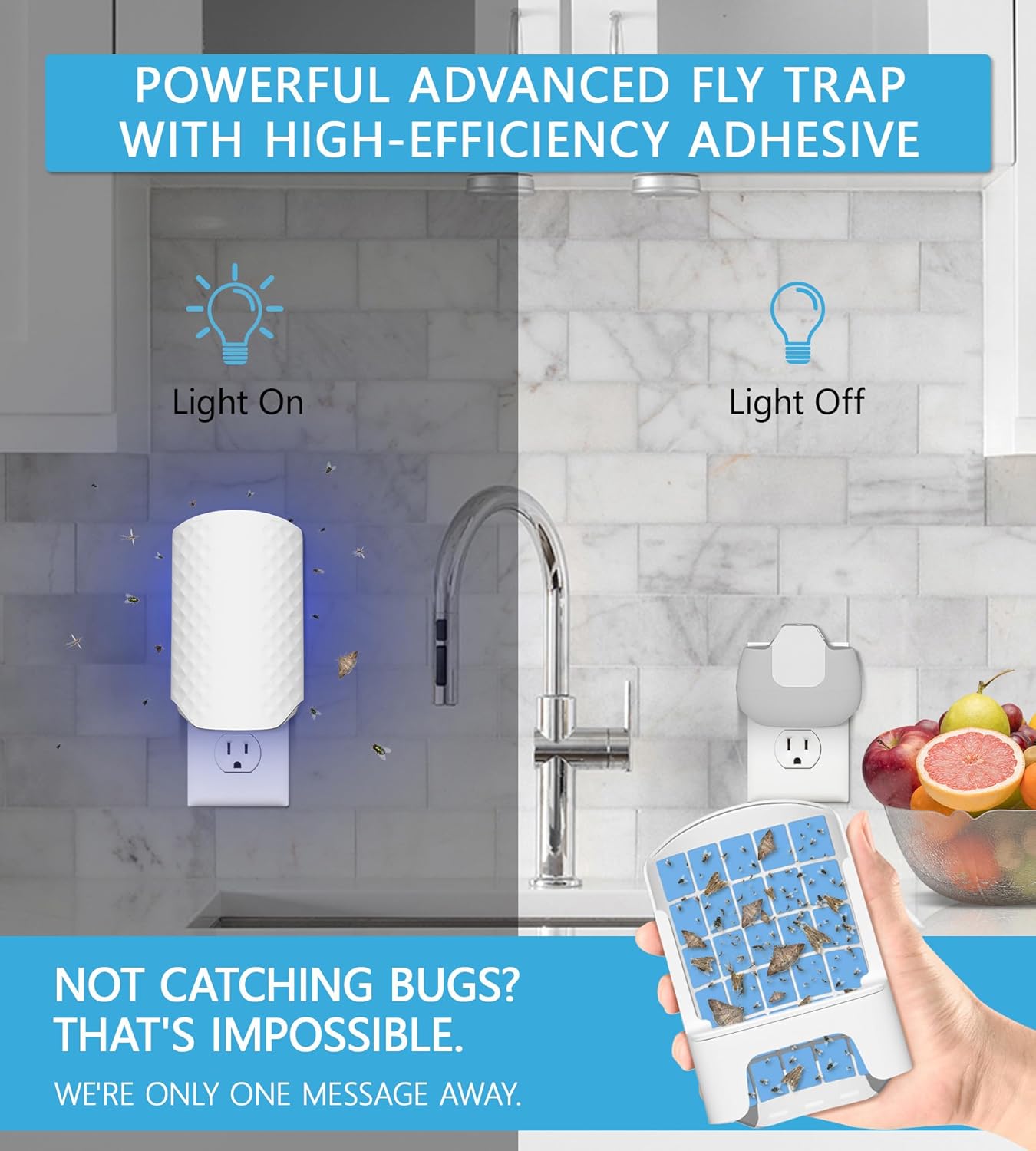 Flying Insect Trap for Indoors, Bug Killer Light Trap for Fruit Flies, Gnats, Moths, and Houseflies, 2 Devices + 8 Refills, Best Fly Traps for Home, Kitchen, Bedroom, Plant Area, Garages