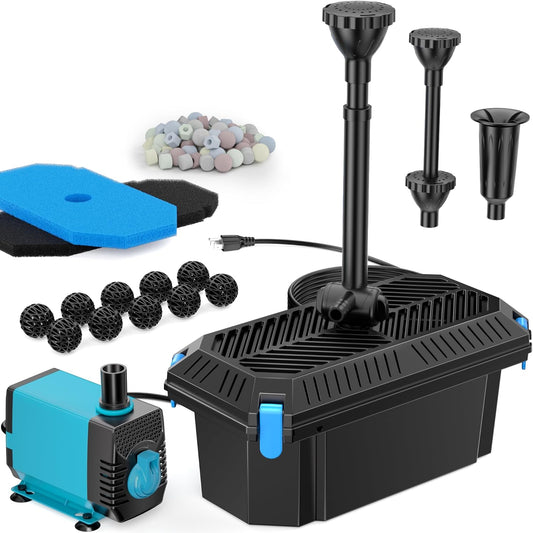 Antfraer Pond Filter with Pump Kits, Pond Filters for Outdoor Ponds Built In 660GPH Pond Pump, Pond Filter Box Suitable for Garden, Fountain, Pond, Animal Sink, Waterfall, Aquarium-Corded Electric