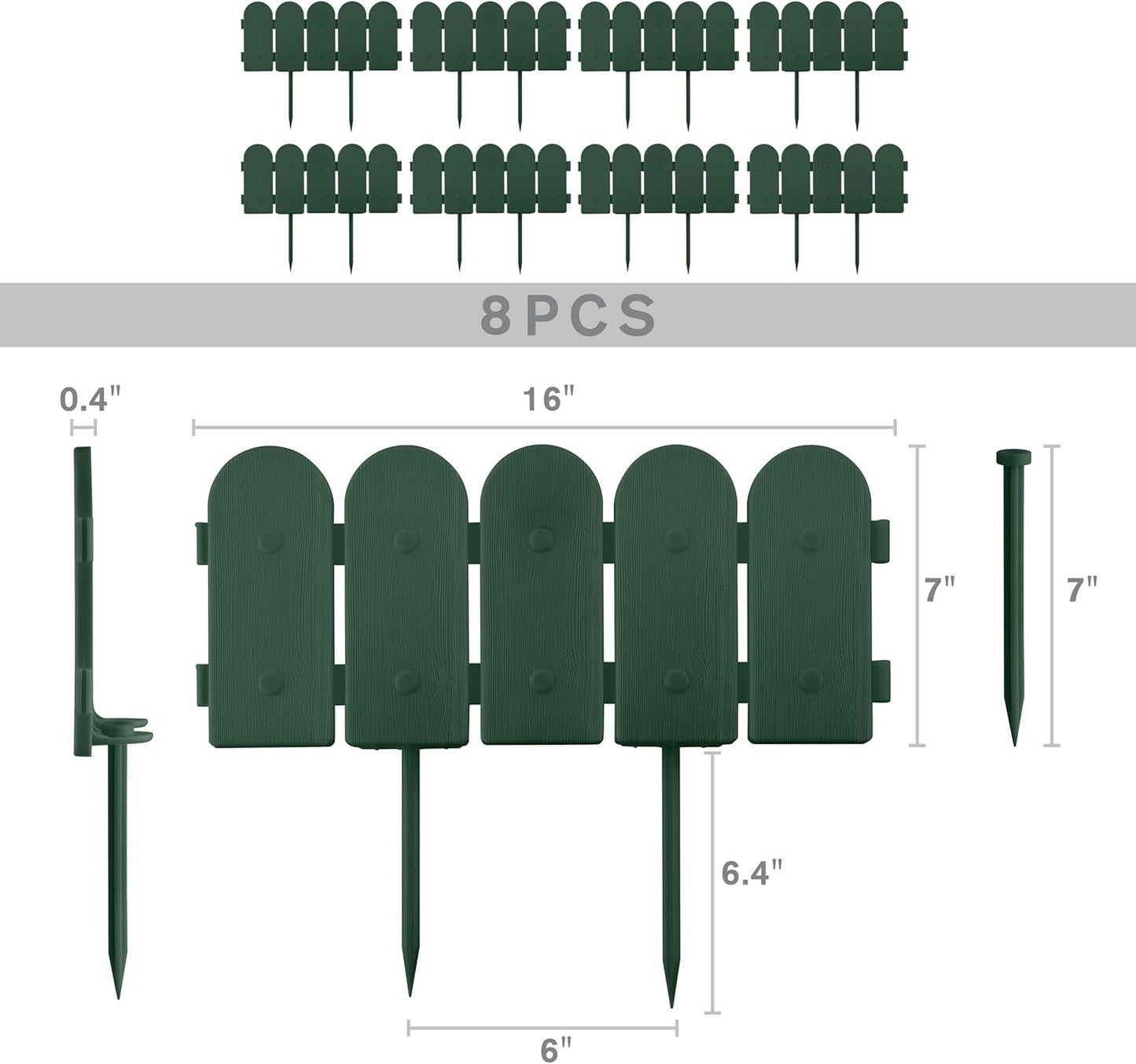 Evelyne Garden Border Edging: Wooden Fence Design - 8pcs Green Yard Landscaping Fence Liner Lawn Edge Barrier - 10ft Kit of Decorative Lawn Landscape Panels Elements -Landscaping Edging-GMT-10374-B08