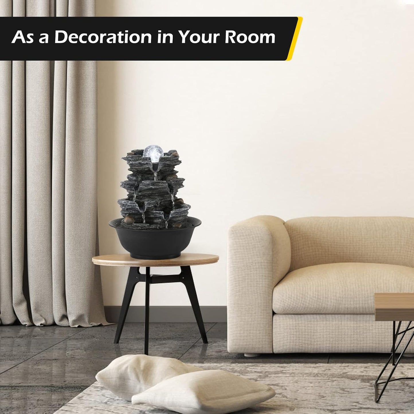 Dyna-Living Tabletop Water Fountain Indoor Waterfalls Fountains with White LED Light Decorative Feng Shui Tabletop Fountain with Automatic Pump