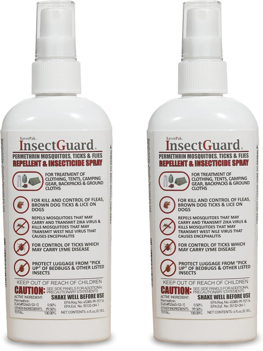 InsectGuard Permethrin Mosquitoes, Ticks and Flies Repellent & Insecticide Spray (6oz) 2 Pack