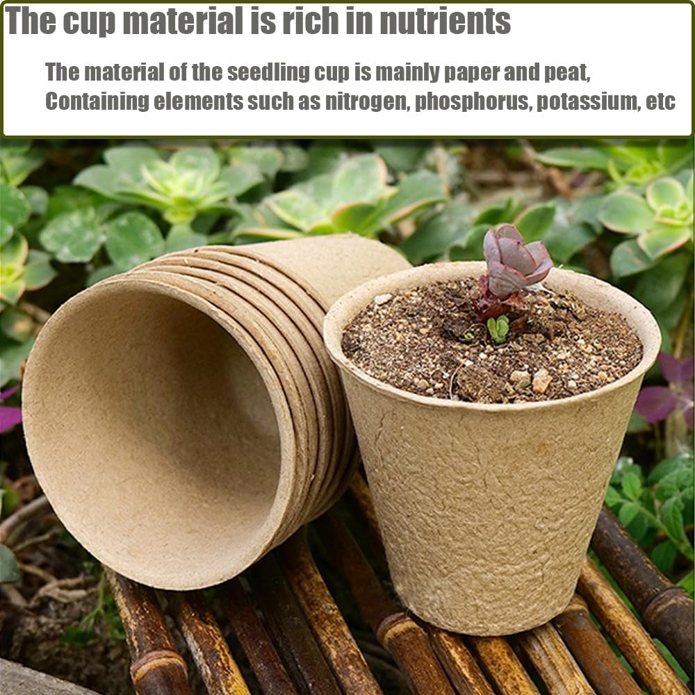 130 Pcs 3.15 Inch Organic Peat Pots with Drainage Holes - Biodegradable Seed Starter Pots for Seedlings, Plants & Garden Germination - Includes 130 Planting Labels