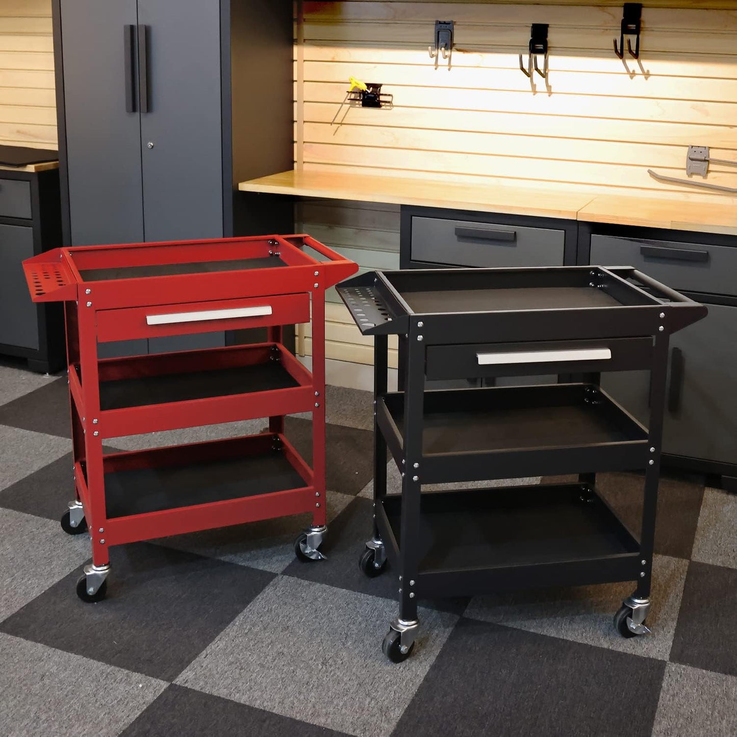 GSTANDARD APTB311R Torin Rolling Tool Cart with Drawer: 3 Layer Tool Oragnizer with Foam Pad and Heavy Duty Utility Cart with Four Swivel Casters, Red
