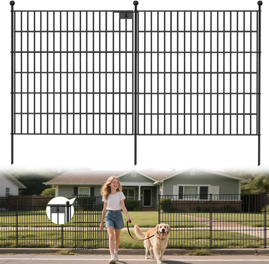 Land Guard 10-Panels No Dig Decorative Fence 30 in(H) x 25 ft(L), Tall Garden Fence Animal Barrier, Removable Fence for Garden, Rustproof Metal Animal Barrier Ground Stakes Fencing