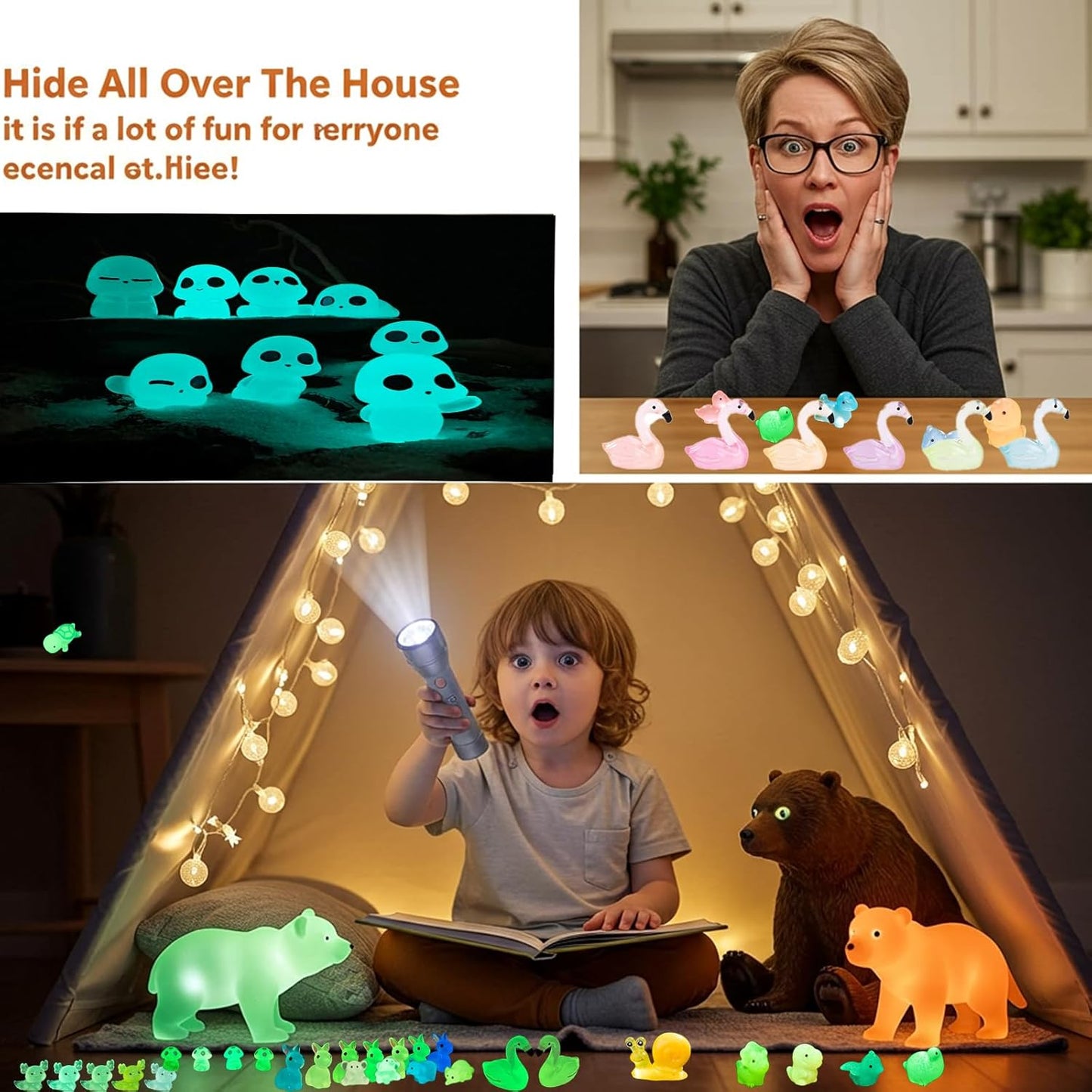 115 Pcs Glow-in-Dark Mini Resin Animals Miniature Animals Figurines Tiny Little Glow in Dark Small Animal Figures to Hide Mini Animals Micro Landscape Ornaments Fairy Garden Accessories