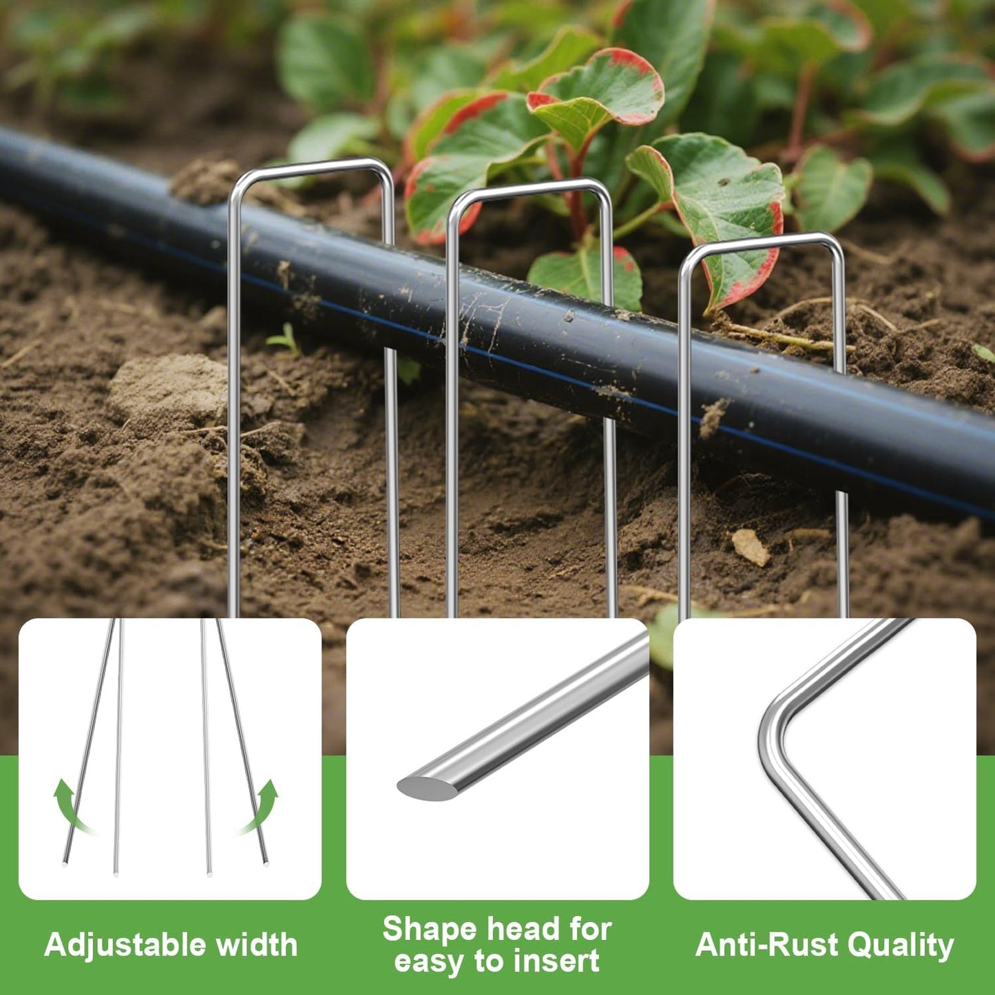 FOTMISHU Landscape Staples 6 Inch 130Pcs Garden Stakes, Galvanized Lawn Pins Spray Coating Yard Ground Spikes, U-Type Staples for Weed Barrier Anchoring Outdoor Tents Hoses