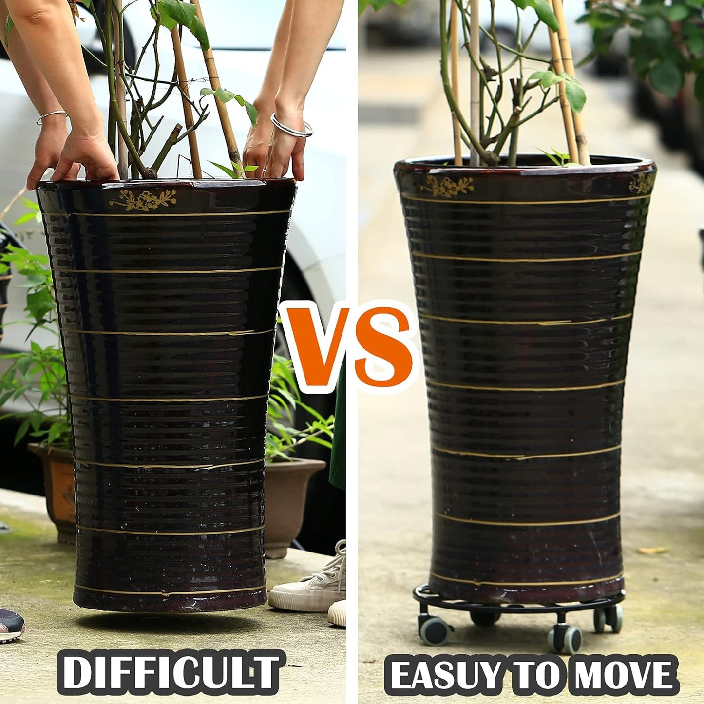 3 Pack Plant Caddy with Wheels Heavy Duty 13.5 Inches Metal Plant Stand with Wheels Plant Dolly Rolling Plant Stand Plant Roller with Casters for Indoor and Outdoor, Black