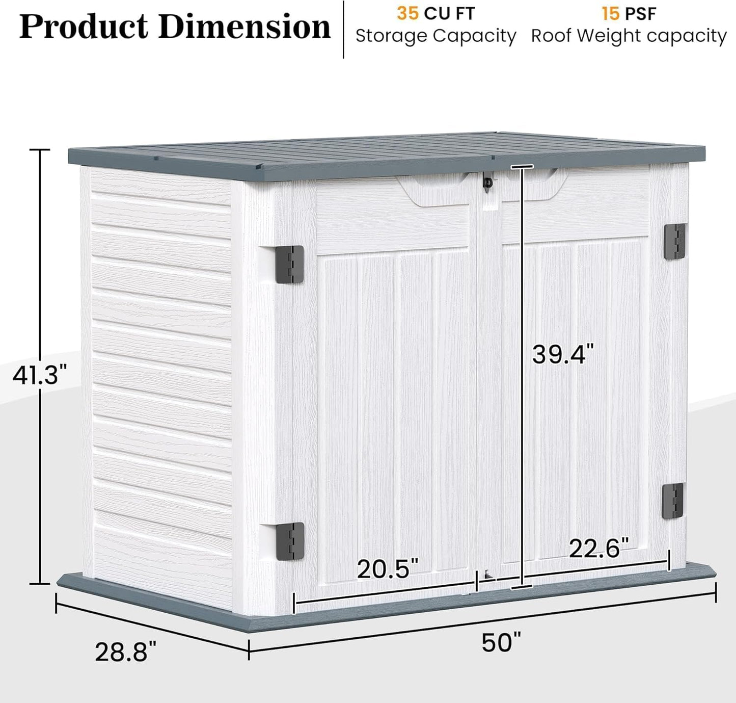 UDPATIO Outdoor Storage Cabinet 35 Cu Ft, Resin Horizontal Outdoor Trash Can Storage Box Lockable Shed 4 x 2 ft for Garbage, Garden Tools, Lawn Mowers