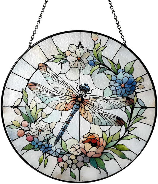 Dragonfly Sun Catcher Dragonfly Gifts for Women Stained Glass Window Hanging Sun Catchers Indoor Window Wall Decor Handmade SunCatcher Decoration for Garden Home Housewarming Gifts（6 * 6 inch）