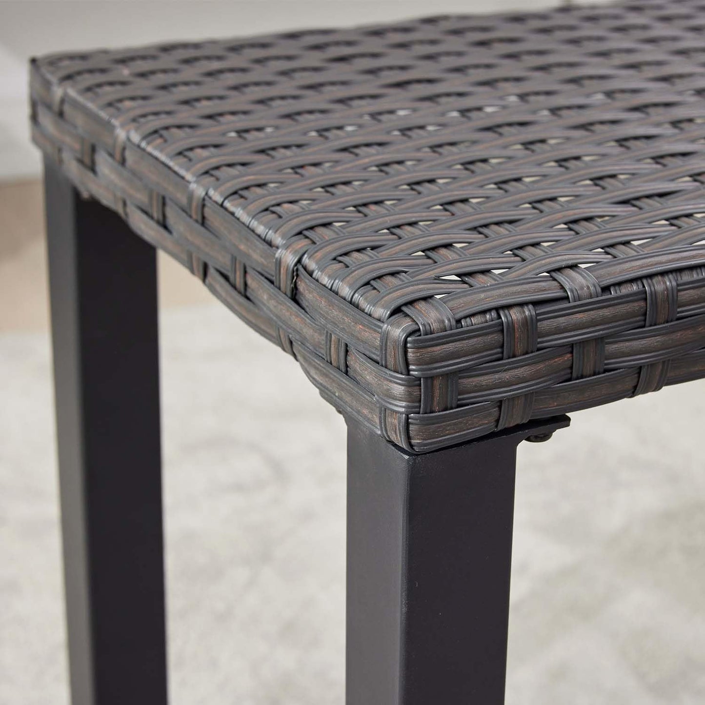 46" Outdoor Rattan Backless Bench, All-Weather Patio Garden Bench for Backyard, Porch, or Lawn, Durable Steel Bench for Outdoor Spaces