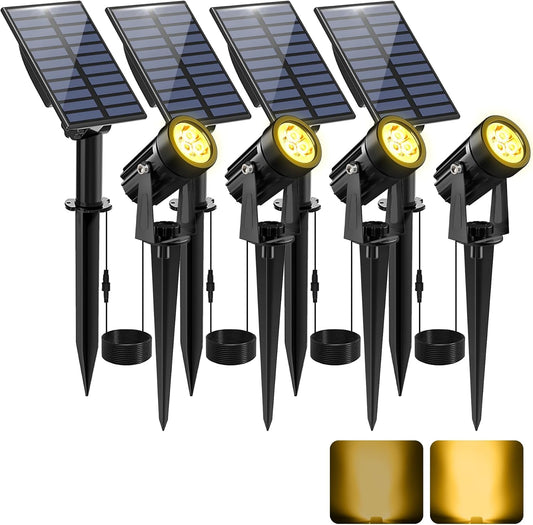 Solar Spot Lights Outdoor, Solar Landscape Spotlights IP65 Waterproof 9.8ft Cable, Auto On/Off Outdoor Wall Lights for Garden Yard Driveway Porch Walkway Pool (1-in-1 3000K Warm White 4 Pack)