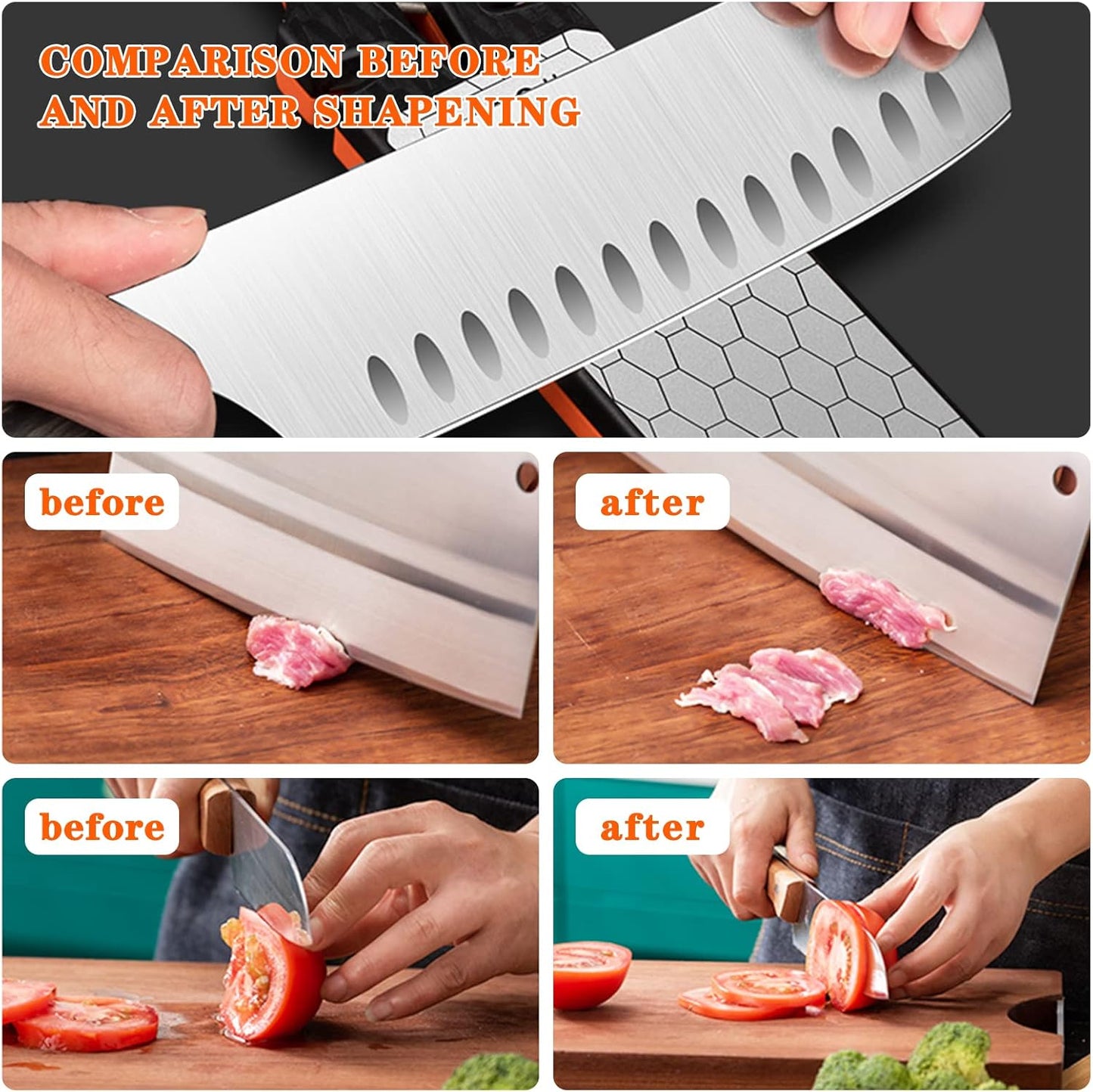 Diamond Sharpening Stone,400/1000 Grit Handheld Double-Sided Diamond Sharpener 5 in 1 Honeycomb Surface Knife Sharpener Plate Whetstone with Ceramic & Tungsten Steel Scissor Slot for Kitchen Outdoor