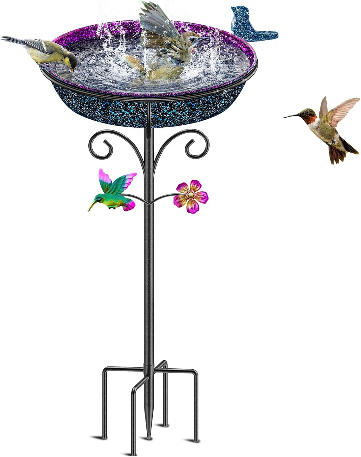 Metal Bird Bath for Outside, Freestanding Garden Bird Baths Bowl, Vintage Birdbath for Outdoors Yard Garden Lawn Decor Decor (Gradient Purple)