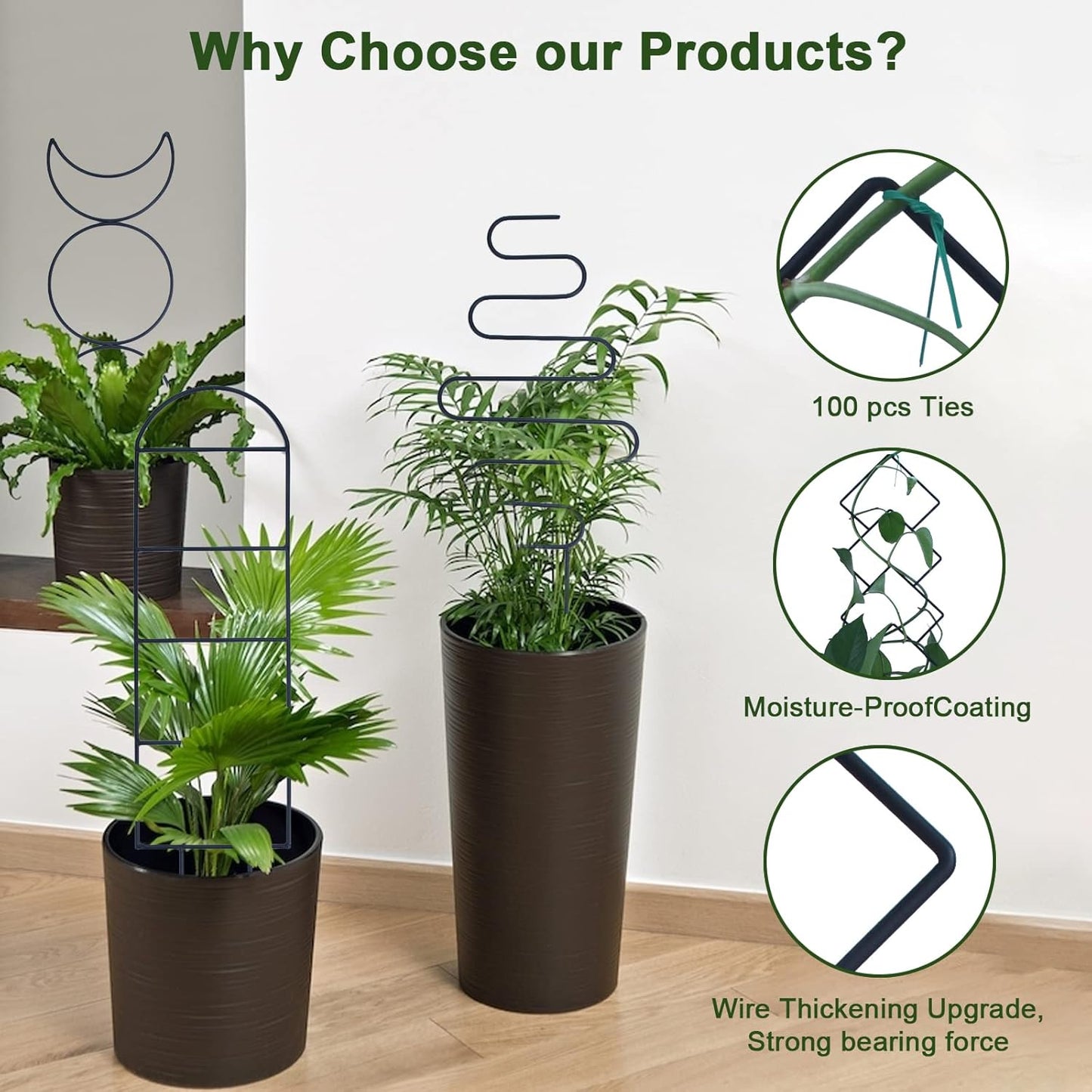 Indoor Plant Trellis for Climbing Plants, 16inch Small Garden Metal Trellis for Potted Plants Outdoor with Different Patterns for Vine Ivy Flower Plant Support 4 Pack