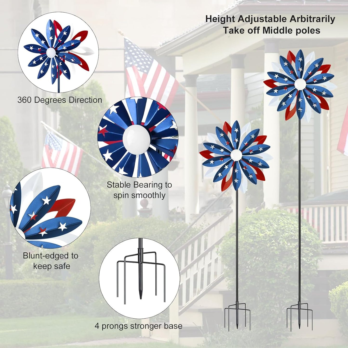 60 inch Kinetic Metal Wind Spinner,Two-Ways Hanging Wind Sculptures with Garden Stake,360 Degrees Kinetic Wind Spinners for Yard and Garden