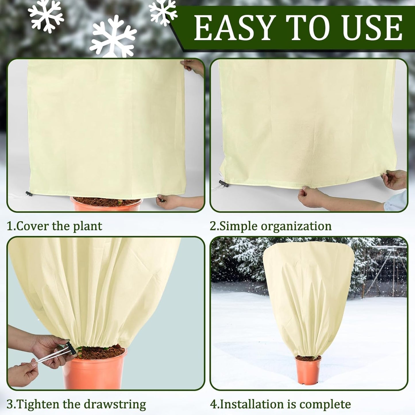 8 Pcs Plant Covers Frost Protection Bag 47" x 31.5" Winter Reusable Plants Jacket with Drawstring Shrub Protection Wraps Bags Frost Blanket for Winter Outdoor Garden Plants