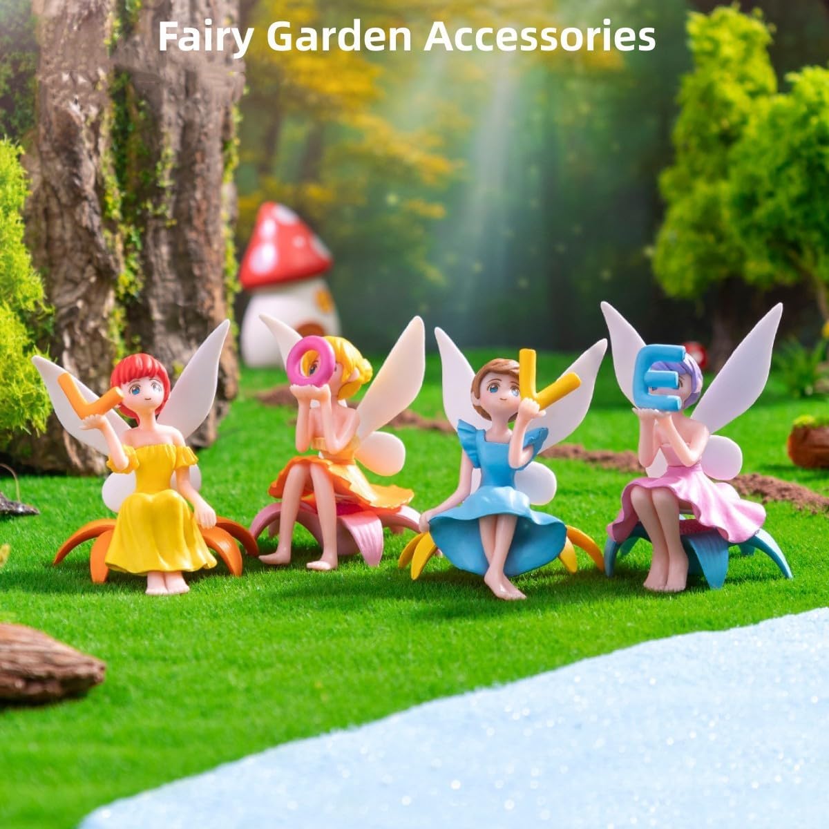 Lovely Small Fairy Figurines, Miniature Fairy Garden Accessories for Fairy Garden, Birthday Cake Topper, Flower Pot, Home Decoration,Girl Fly Wing Figurines for Car Decor, 4 Pieces