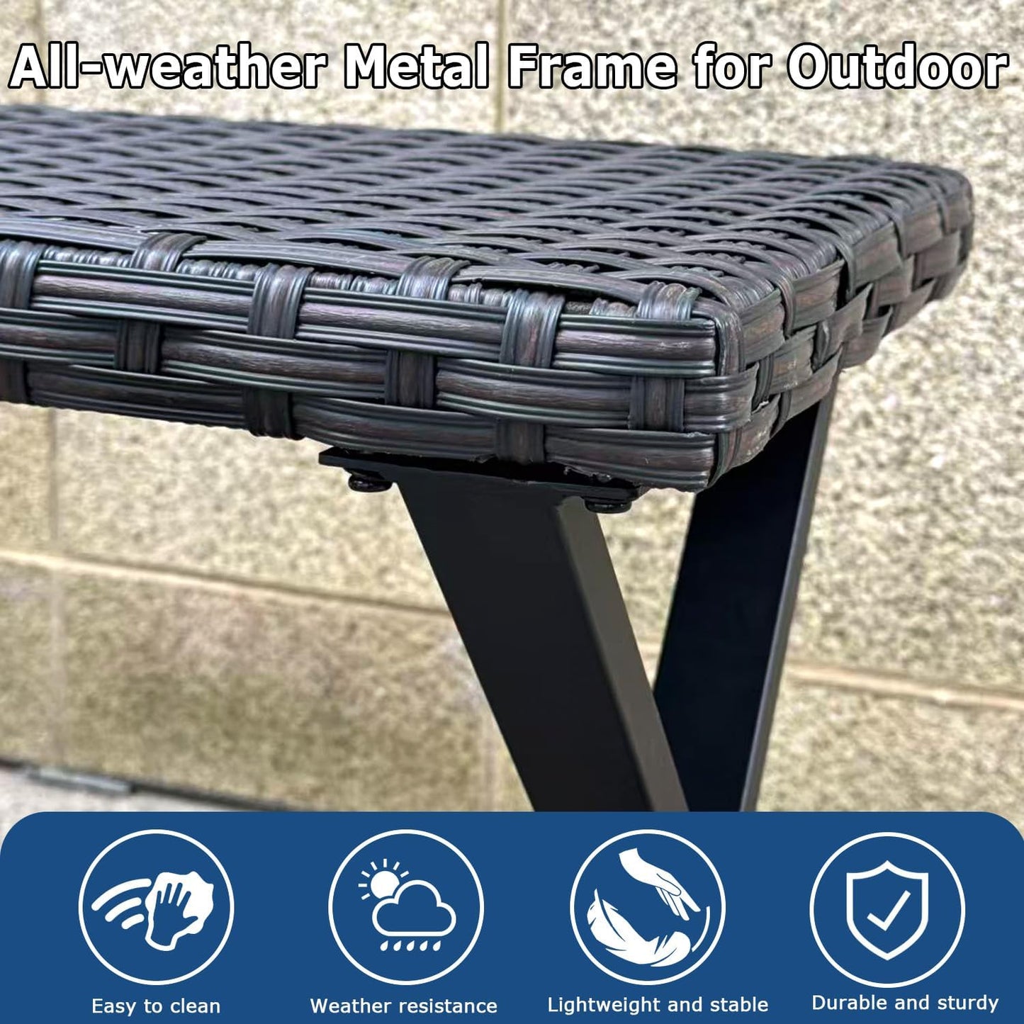 46" Patio Rattan Backless Bench, All-Weather Outdoor Bench for Garden Backyard, Porch, or Lawn