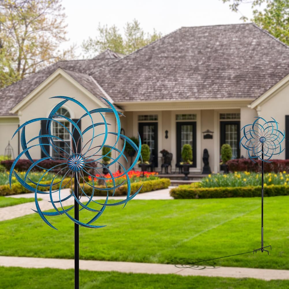 Stargarden Wind Spinners Outdoor -Metal Large Kinetic Wind Spinners with Stable Metal Stake, Wind Sculptures & Spinners for Yard Lawn Garden (23 x 80 inches)