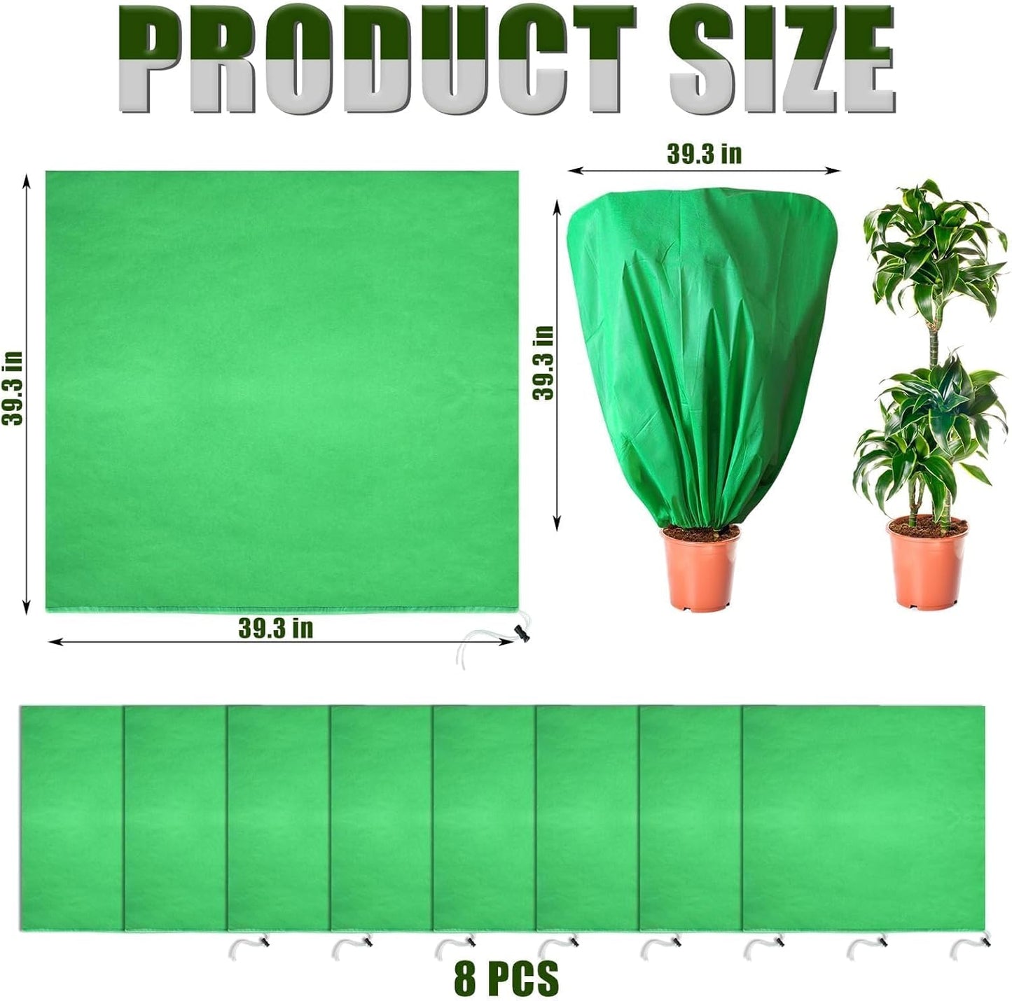 8 Pcs Plant Covers Frost Protection Bag 39.3" x 39.3" Winter Reusable Plants Jacket with Drawstring Shrub Protection Wraps Bags Frost Blanket for Winter Outdoor Garden Plants