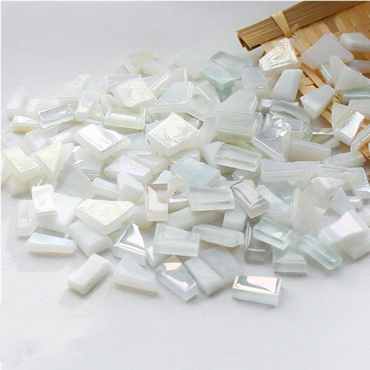 1.1lb Irregular Crystal Mosaic Tiles,Small Mosaic Tile DIY Hobbies Children Handmade Crystal Craft for Crafts Bulk DIY Picture Frames Handmade Jewelry Coaster (White Series)