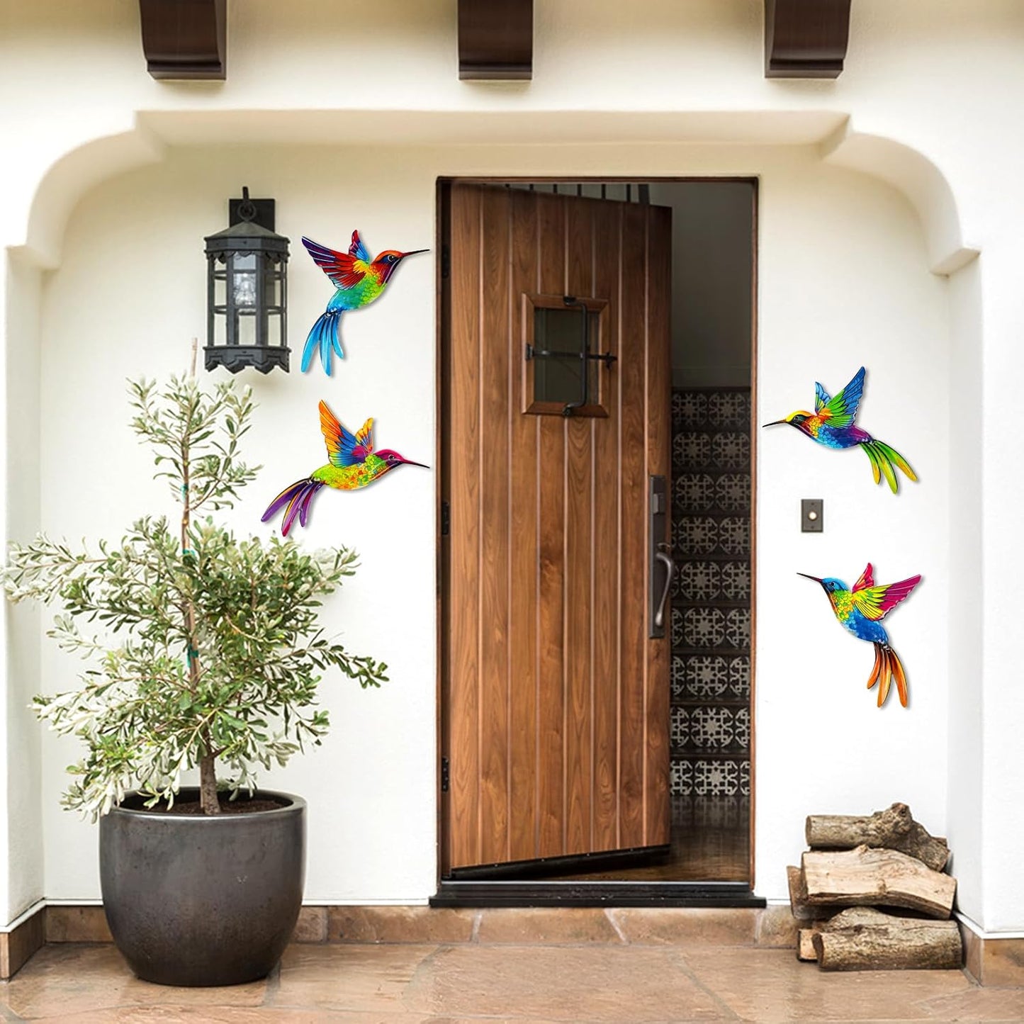 ULENDIS 4 Pack Metal Hummingbird Wall Art Decor, 3D Colorful Birds Outdoor Wall Art Patio Fence Decorations, Wall Hanging Decor for Garden Living Room Balcony(B)