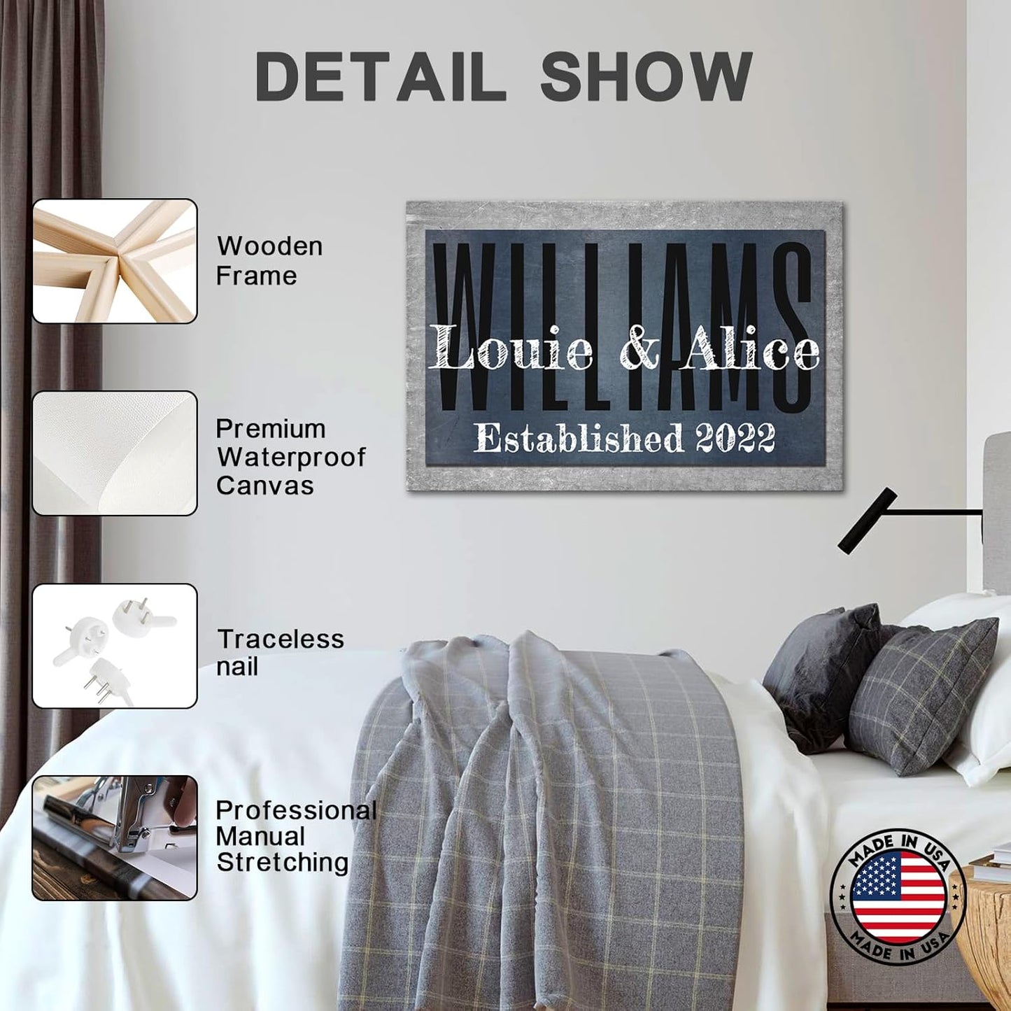 iLOOKLiKE Personalized Last Name Signs with Couple's Names Wall Art Custom Family Established Date Canvas Prints Framed Unique Wedding Anniversary Housewarming Gifts for Home Decor 8×12inch