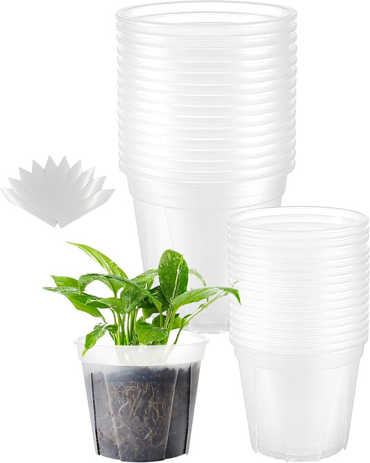 30 pcs 5/6 inch Clear Nursery pots,Thick Plastic Planter with Drainage Holes for Herbs,Succulents,Cactus etc Indoor use