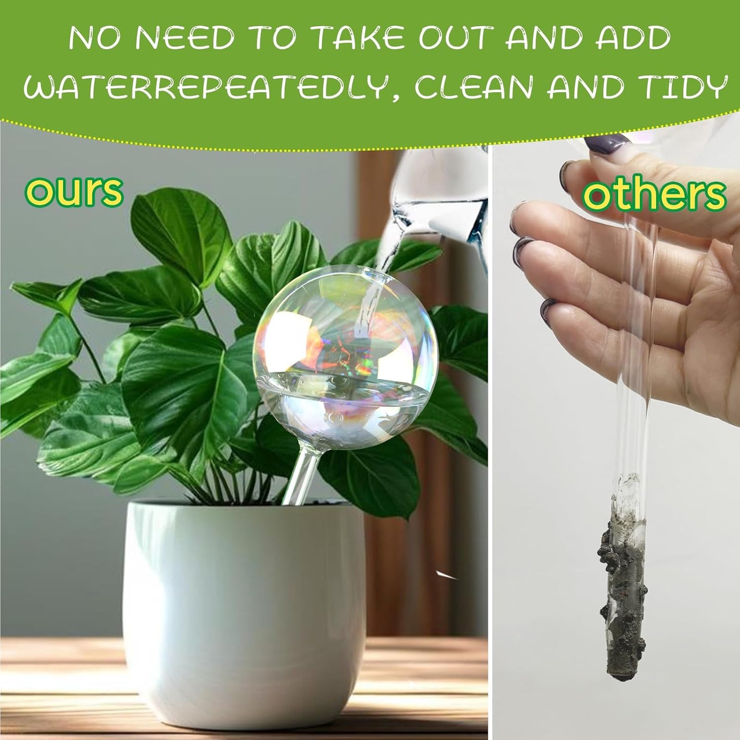 13 oz Up to 2 Weeks Large Self-Watering Plant Watering Globes, Self Watering Planter Insert, Glass Bulbs for Indoor & Outdoor Plants - Automatic Watering While Away or Vacation (Large 2-Pack)