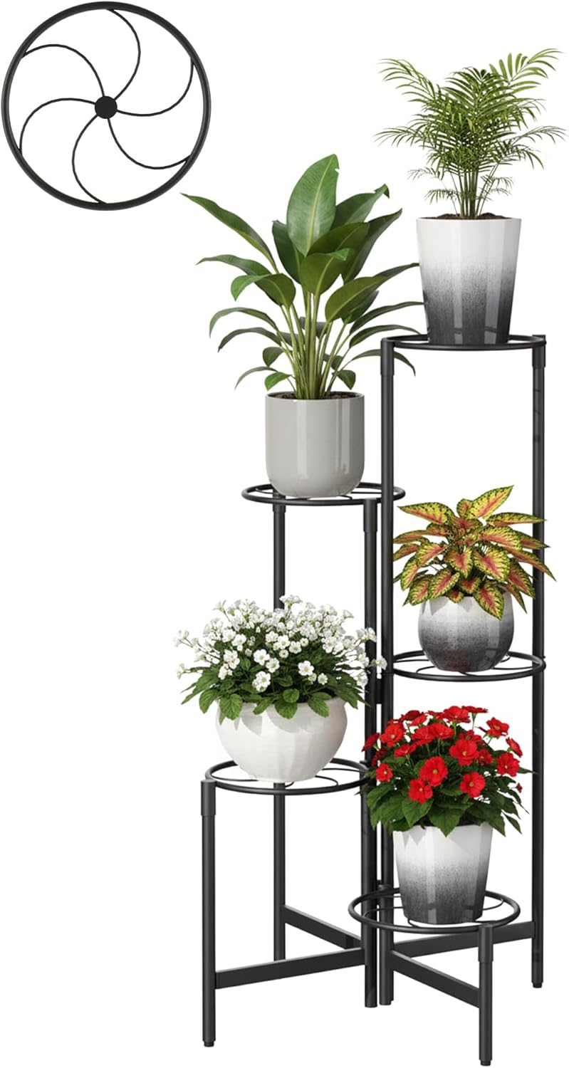 Corner Plant Stand Indoor Outdoor Tall Metal Flower Pot Stands for Multiple Plants 5 Tier Heavy Duty Plant Shelf for Patio Garden Balcony Living Room Bedroom Black Kite
