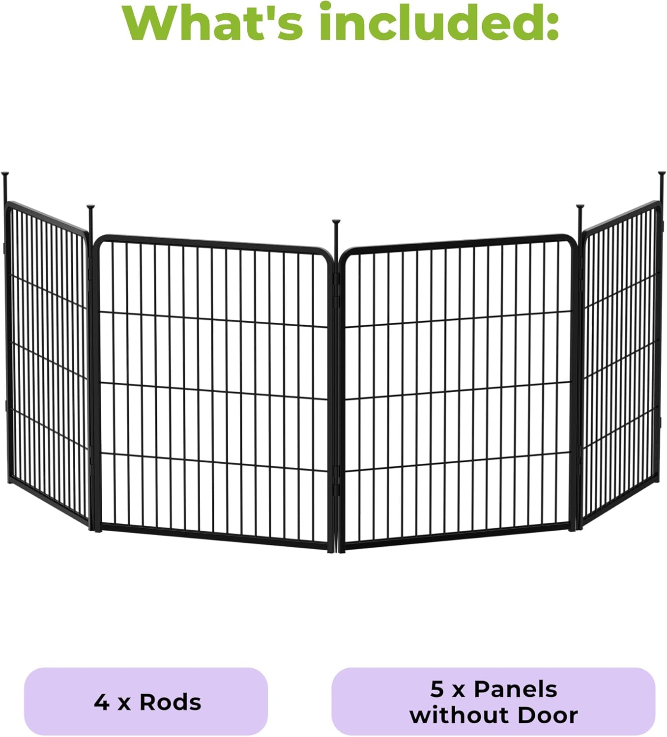 Doorless Garden Fence 32 in(H) x 8.9 ft(L) 4 Panels, Heavy Duty Metal Animal Barrier Fence, No Dig Fence for Dogs, Rabbit Fence for Garden, Black