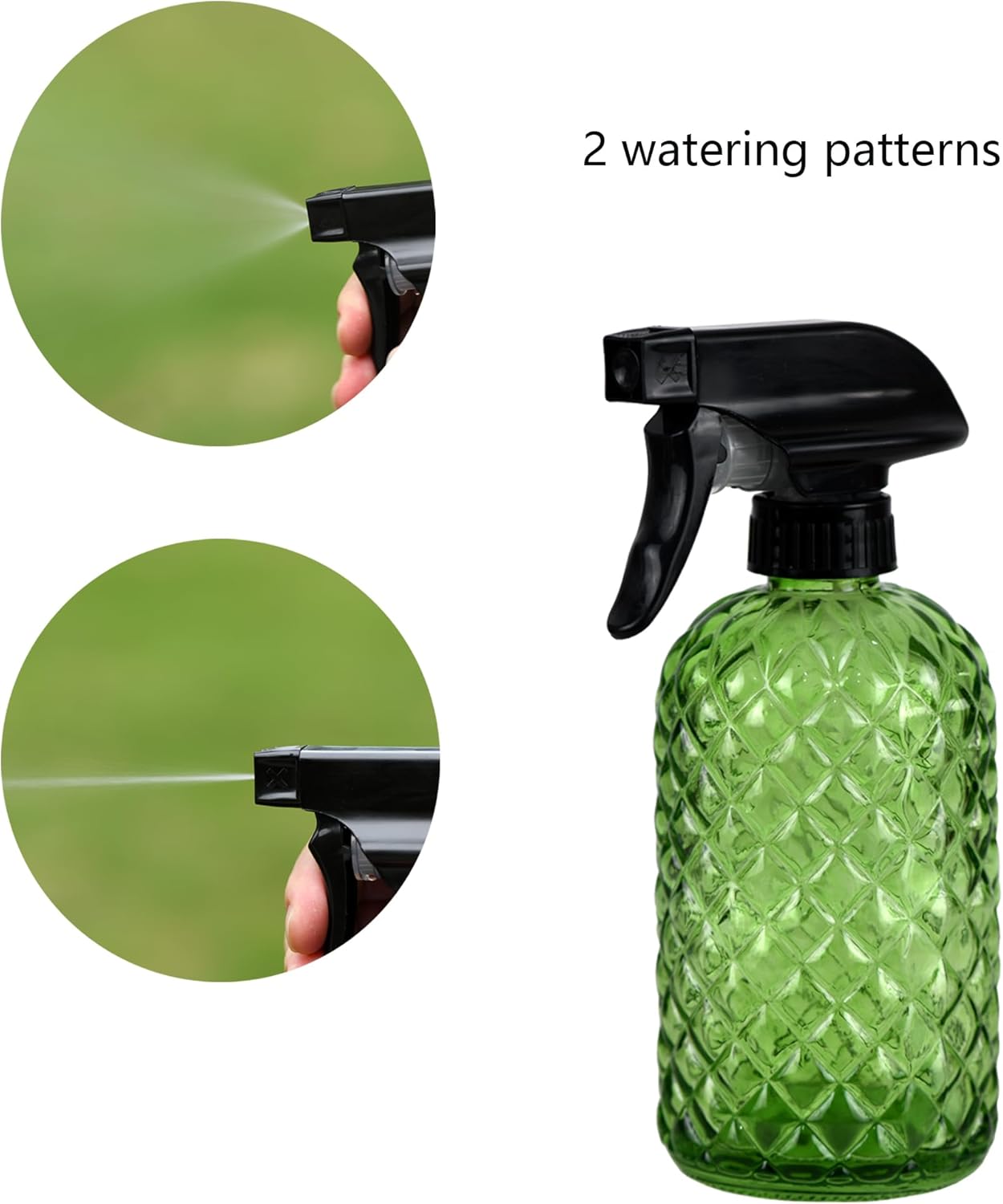 12Oz Glass Plant Spray Bottle, Gem Pattern Glass Sprayer, Watering Can with Black Plastic Top Pump, Handheld Watering Can for Indoor Outdoor Potted Plants and Greenery (Green)