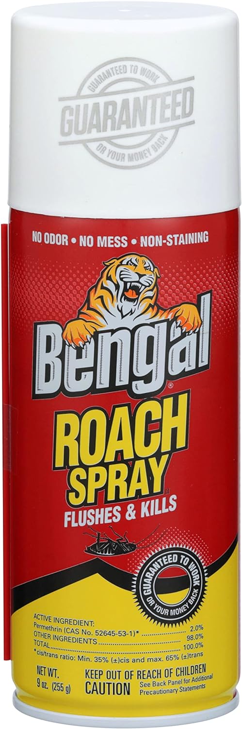 Bengal Roach Spray, Odorless Stain-Free Dry Spray, 2-Count, 9 Oz. Aerosol Cans