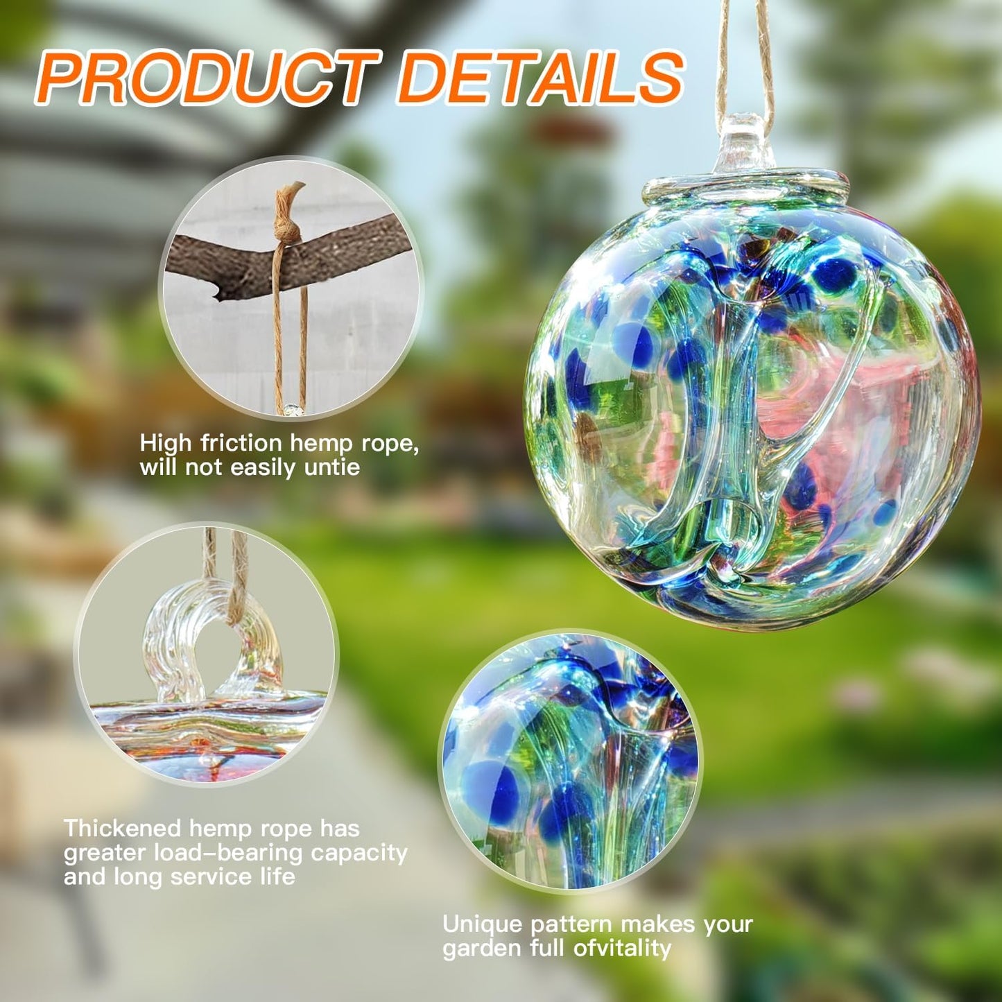 YaoYuan 4 Inch Garden Hanging Gazing Ball Hand-Blown Glass for Hanging Gardens Window Outdoor Gazing Ball Witch Balls Glass Ornament (Bule and Purple)