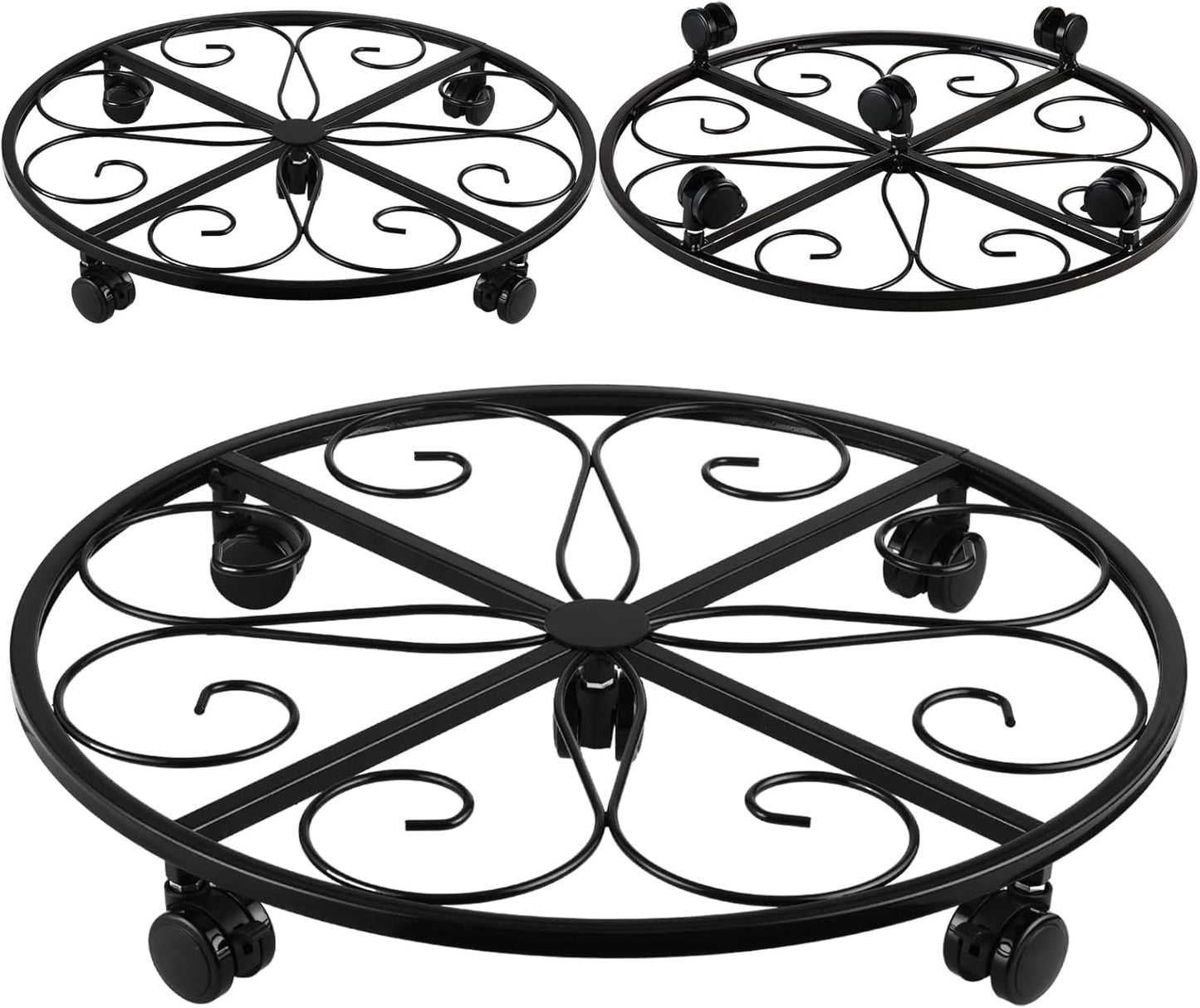 3 Packs 18” Plant Caddy with Wheels Metal Plant Stand on Wheels for Indoor and Outdoor Plants Rolling Plant Stand with Casters Heavy Duty Plant Dolly Roller Caddy, Black