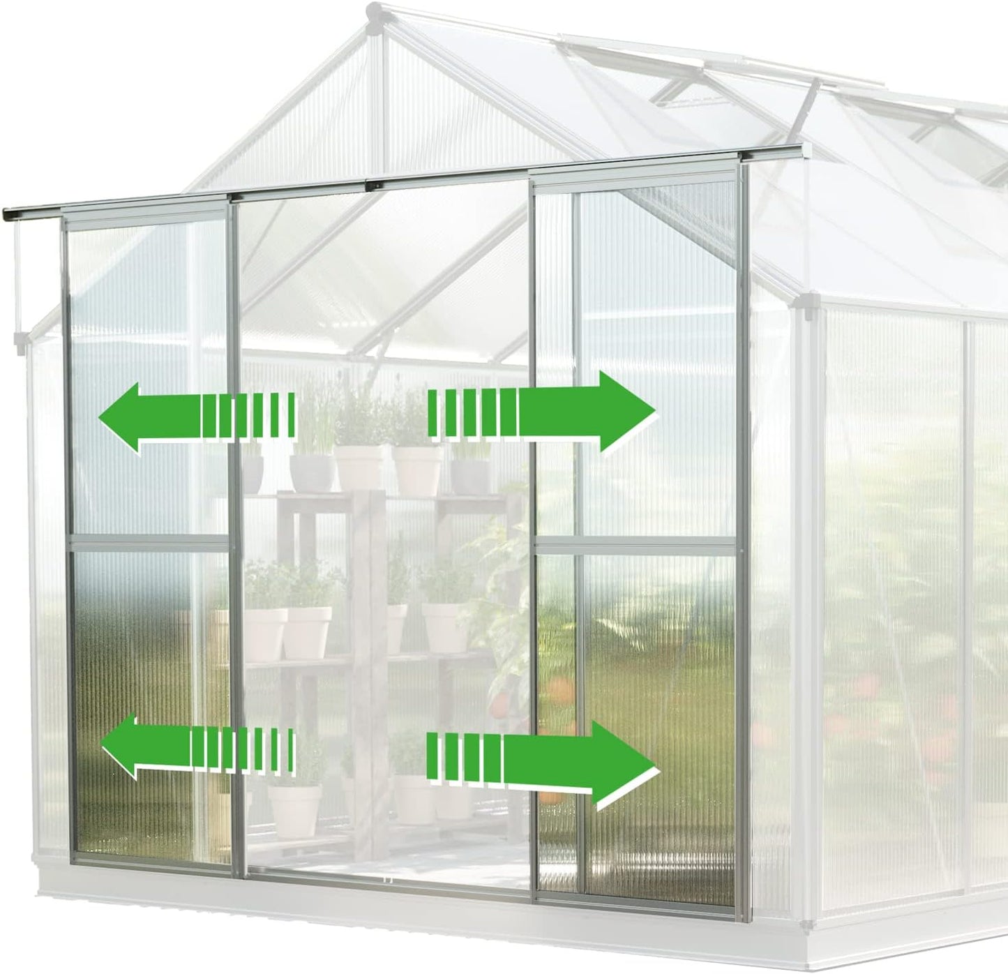 Greenhouse Topas 6 Aluminum Frame 7.4 x 12.6 ft Approx. 8 mm Polycarbonate Panels - with Bonus Base Frame and Automatic Vent Opener